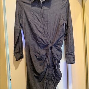 Women's Button-Down Shirt Dress with Front Tie in Charcoal Gray